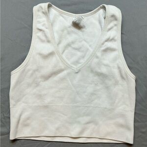 90 Degree By Reflex Cream Fitted Crop Tank Top